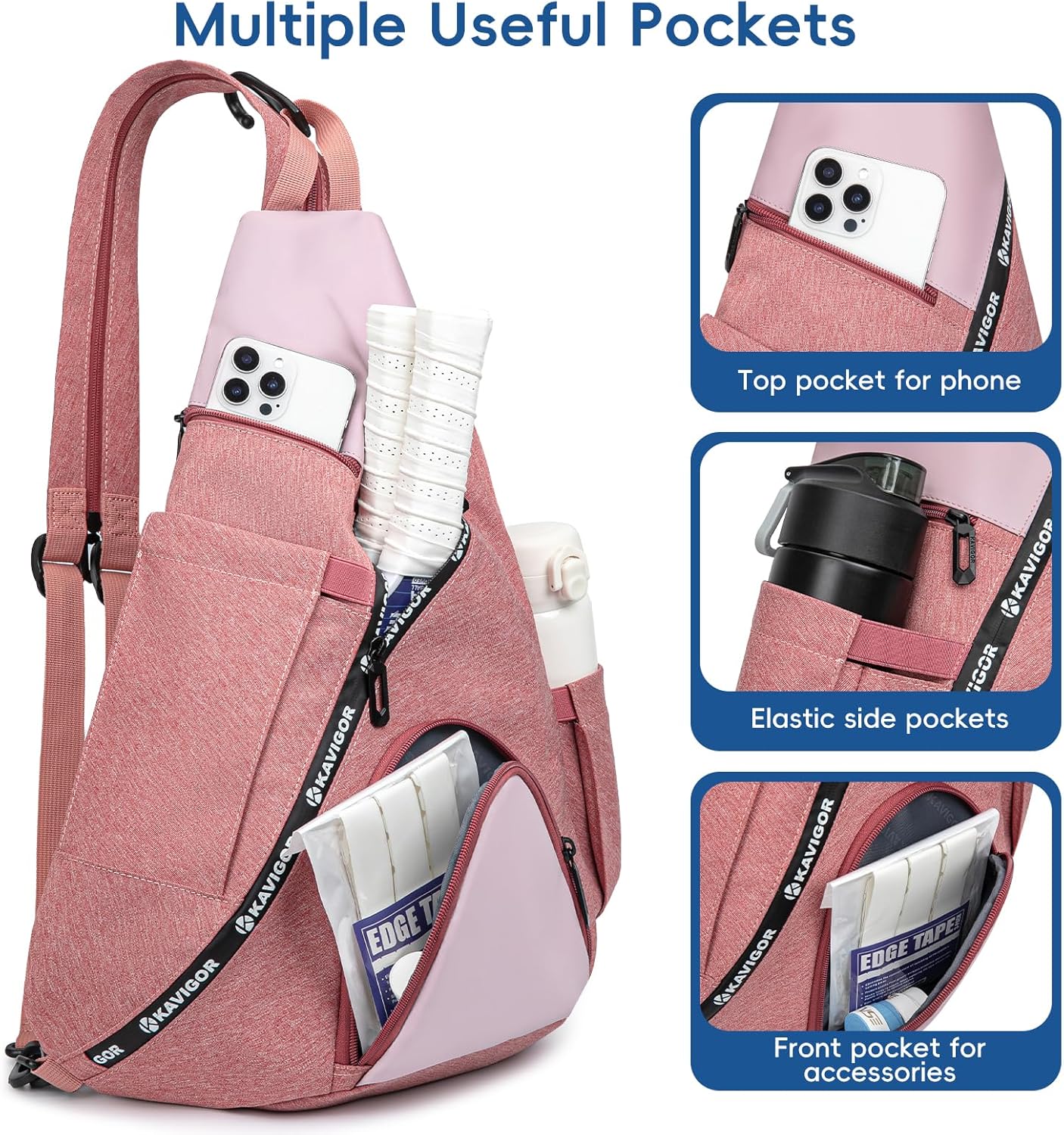 Pickleball Bag, 7 Pockets & Upgraded Zippers, Lightweight Sling Bag with Detachable Strap & Water-Resistant Pocket - Image 2