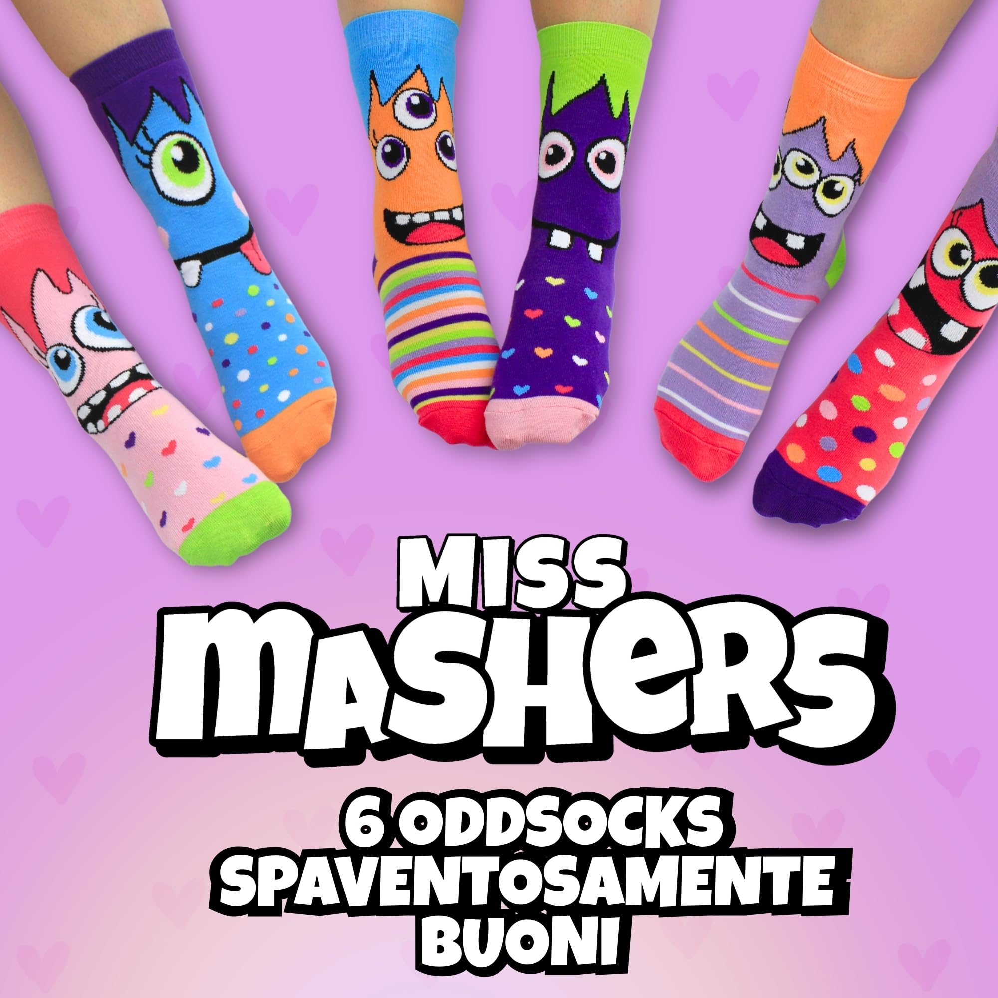 United Oddsocks – Miss Mashers – Confezione da 6 calzini per ragazze, misure 30.5-38.5.