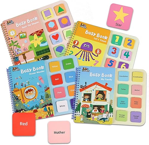 iPlay, iLearn 4 libros de aprendizaje ocupados para niños, libros de actividades de aprendizaje preescolar, juguetes educativos sensoriales para