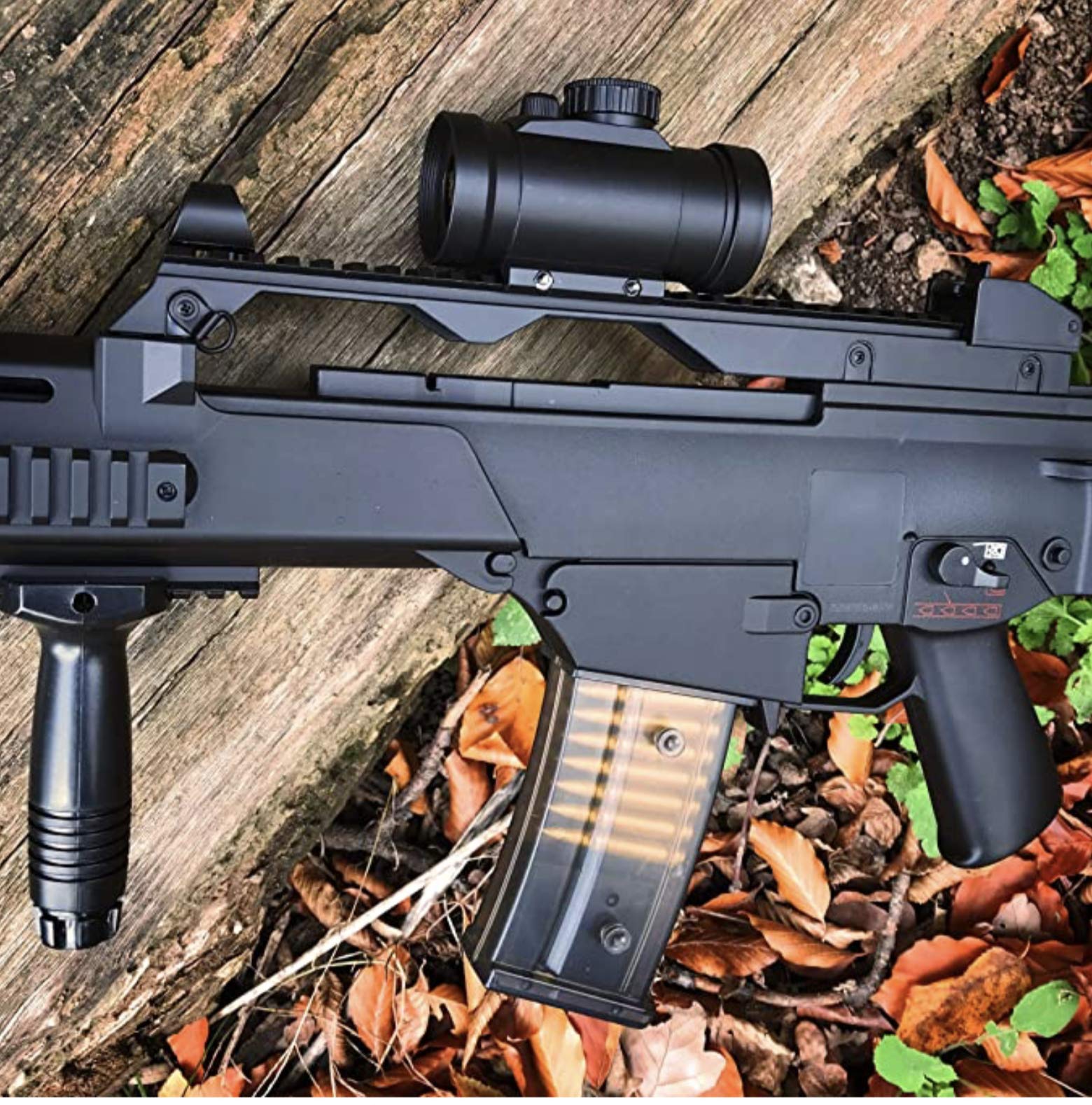 Rayline Softair M85 Softair Gewehr elektrisch, Material: ABS (Stoßfest), Nachbau im Maßstab 1:1, Gewicht: 1320g, Kaliber: 6mm, Farbe: Schwarz - (unter 0,5 Joule - ab 14 Jahre) Länge: 720 mm