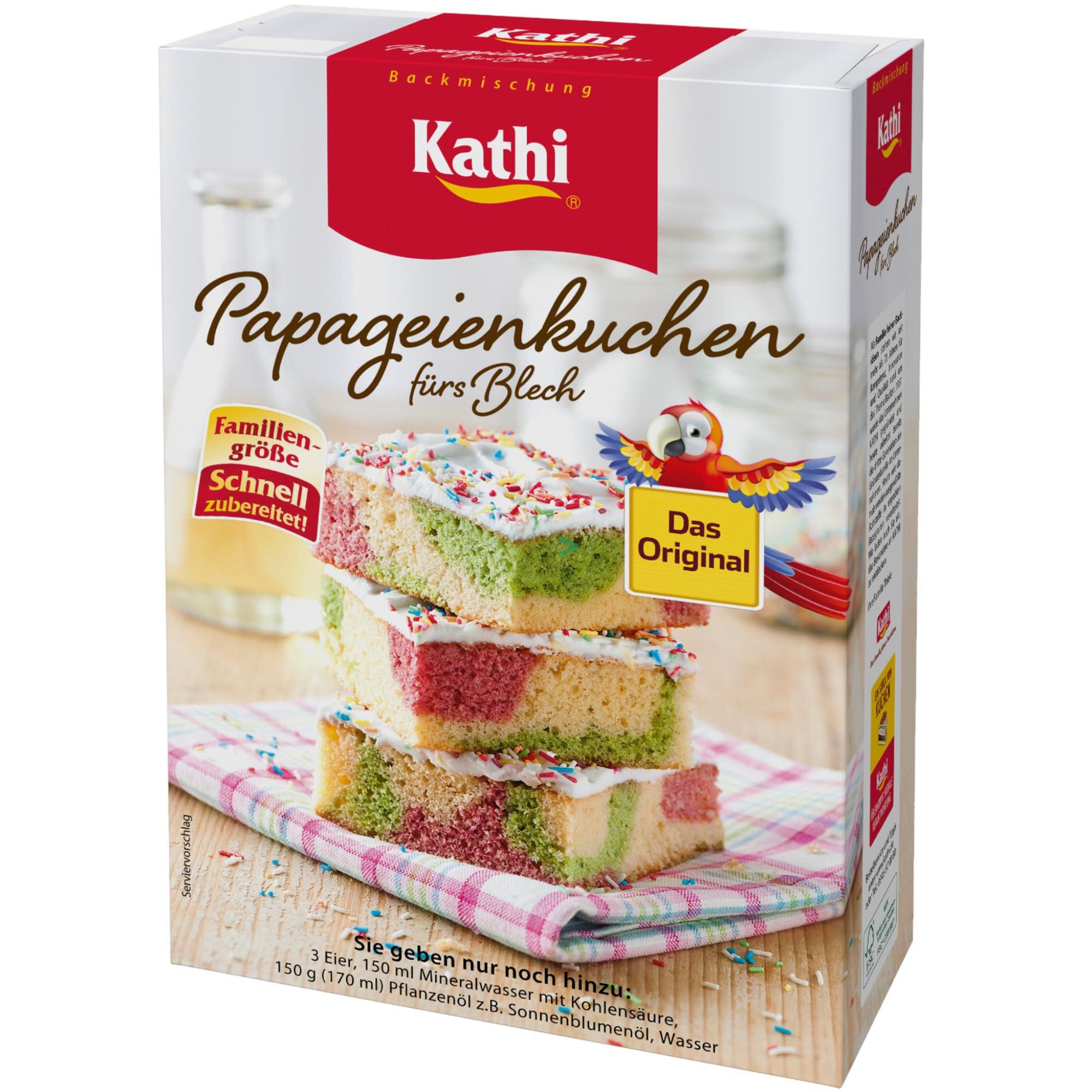 Kathi Backmischung Papageienkuchen fürs Blech (840g Packung) + usy Block