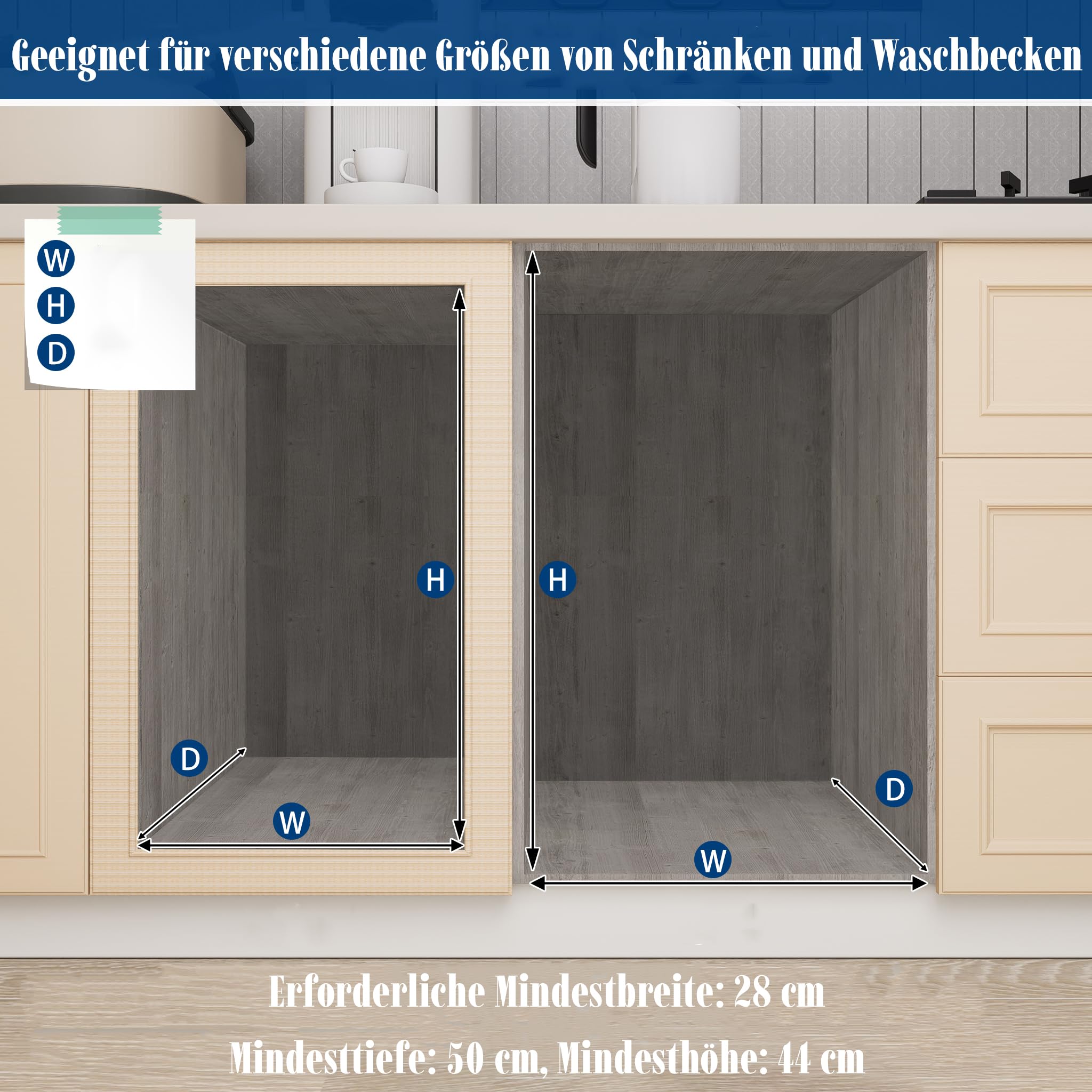 FIVMEN Einbaumülleimer Küche 3 Fächer Ausziehbar Mülleimer Abfalleimer Küche Unterschrank mit Teleskopschienen Küchenmülleimer Einbau Mülltrennsystem Grau, 1x20L+2x10L