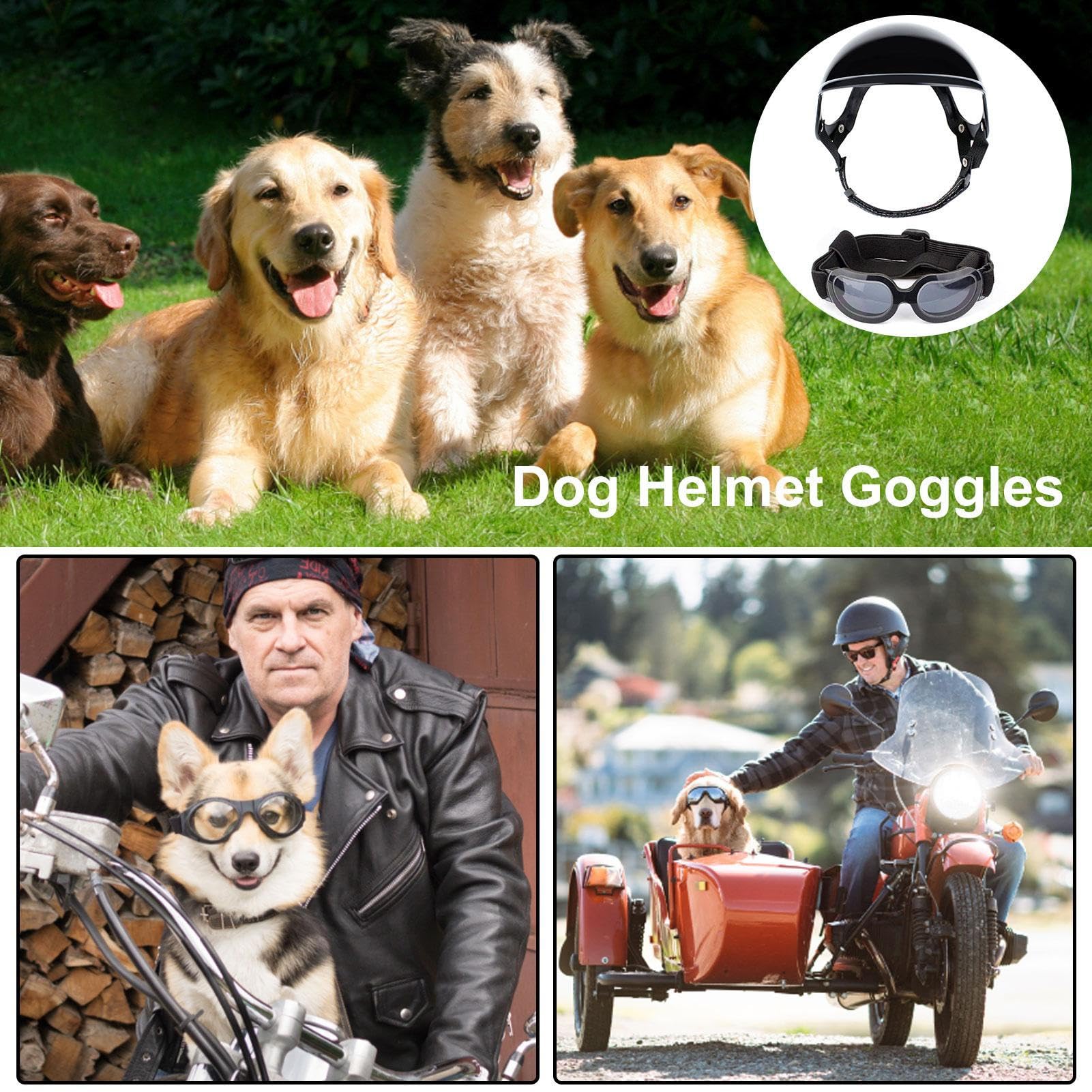 Motocicletas para perros, casco de moto para animales, casco para mascotas con gafas ajustables casco gafas sol coloridas para perros pequeños, gatos