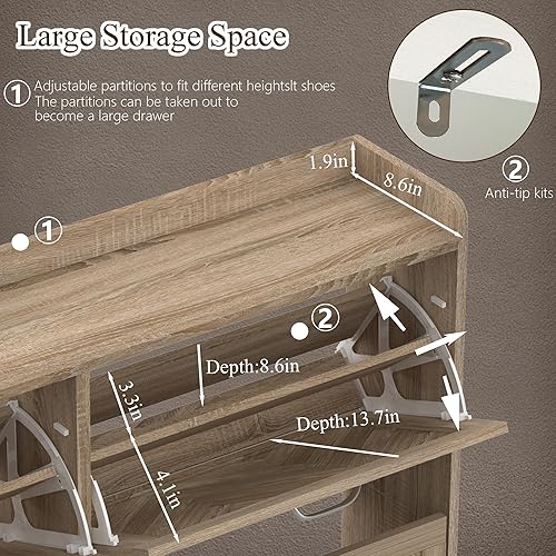 Miniatura 6 de MISHAO Armario de almacenamiento de zapatos con 4 cajones abatibles, armario oculto estrecho para zapatos con patas de metal y estante ajustable,