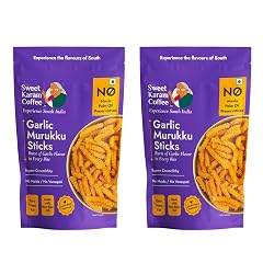 Sweet Karam Coffee Garlic Murukku - 95g (Pack of 2) | No Palm Oil & Preservatives | Authentic South Indian Chakli | Crispy & Fresh Tea-Time Namkeen | Festive Snack | Traditional Homemade Recipe