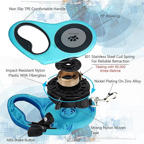 Miniatura 4 de Correa retráctil de 16 pies para perros extra grandes de hasta 130 libras, cinta de nailon sin enredos, azul Dan24 XL