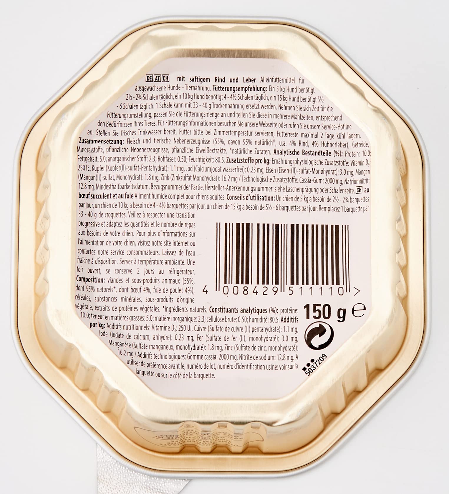 Cesar Alimento para perros para adultos, clásica, terrina con carne de vacuno jugosa e hígado, 14 cuencos, 14 x 150 g – Comida para perros premium húmeda, sin azúcares añadidos, sabores artificiales o