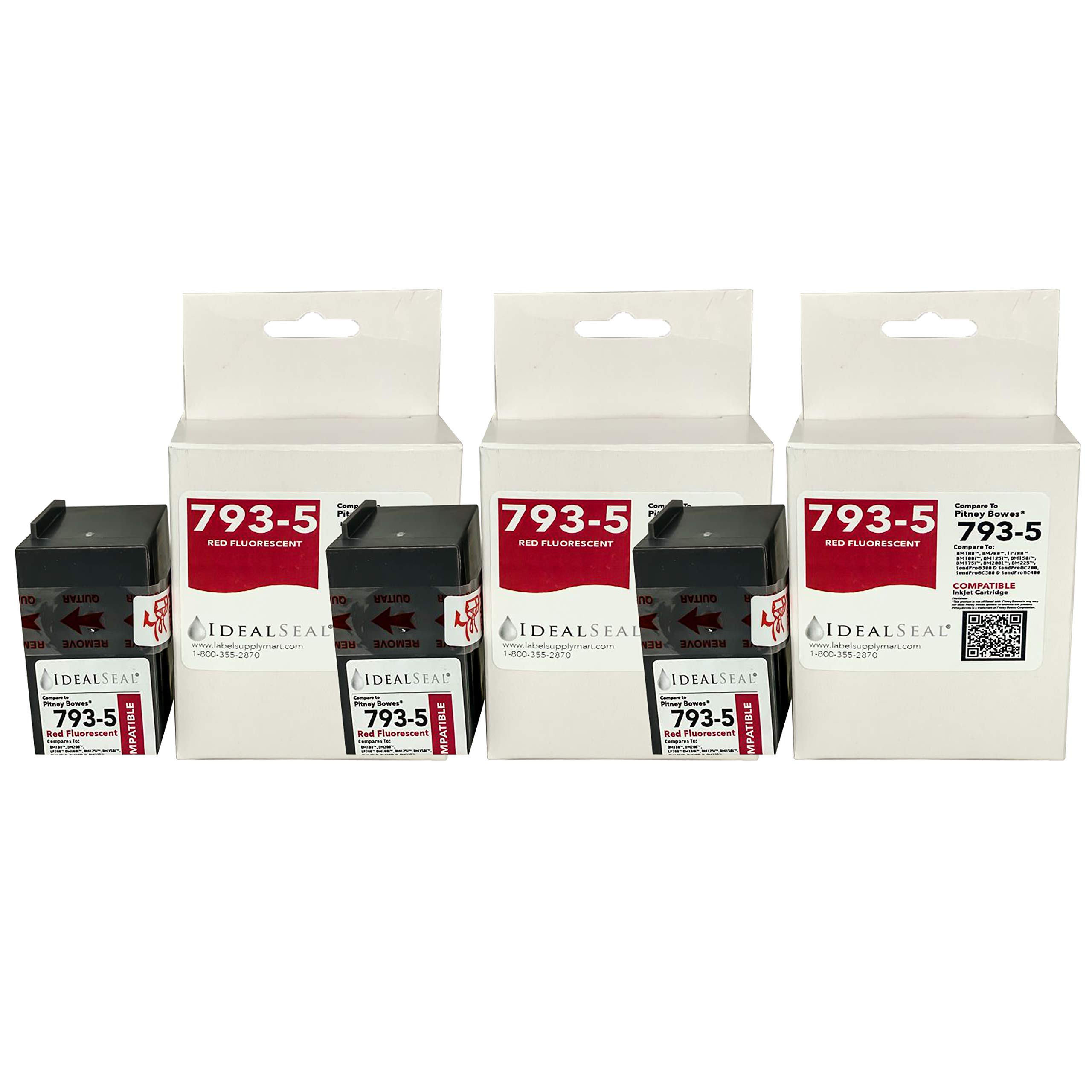 Three Pack Pitney Bowes Compatible 793-5 Red Ink Cartridge for P700, DM100, DM100i, DM125i, DM150i, DM175i, DM200L, DM225, Send Pro C200,C300,C400, Send Pro 300, DM Series, Send Pro C Series: