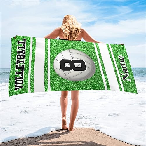 Miniatura 8 de Toalla de playa personalizada con estampado morado de voleibol con nombre, toallas grandes de gran tamaño personalizadas de 2 lados impresos para