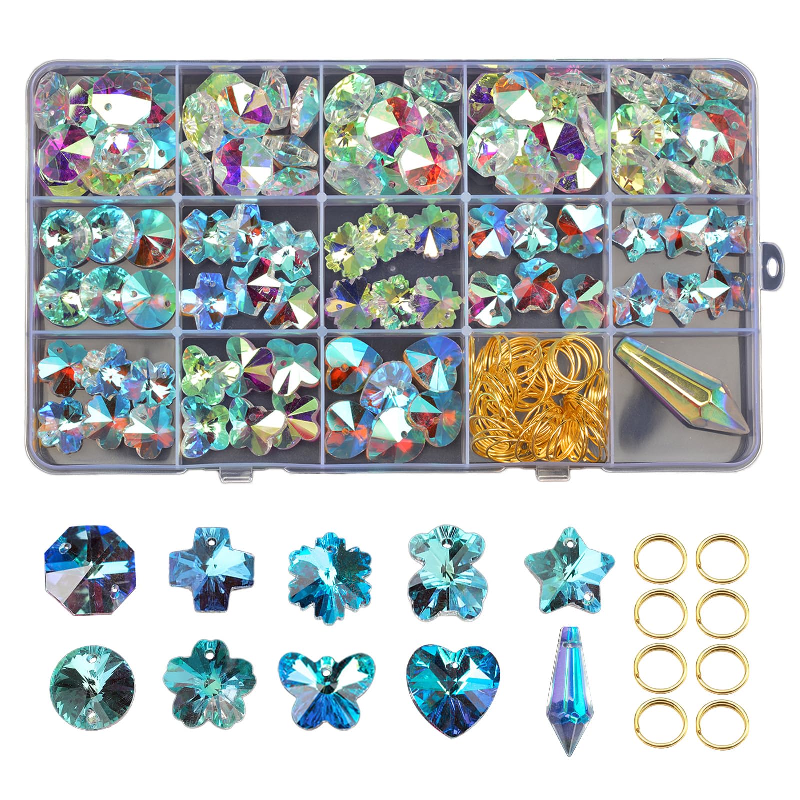160 Pcs Mix AB Crystal Beads Suncatcher Prism Kit Charms Butterfly Heart Snowflake Loose Beads Jewelry Cross Charm Crystal Pendants DIY Supplies Crafts for Adults Garden Decor