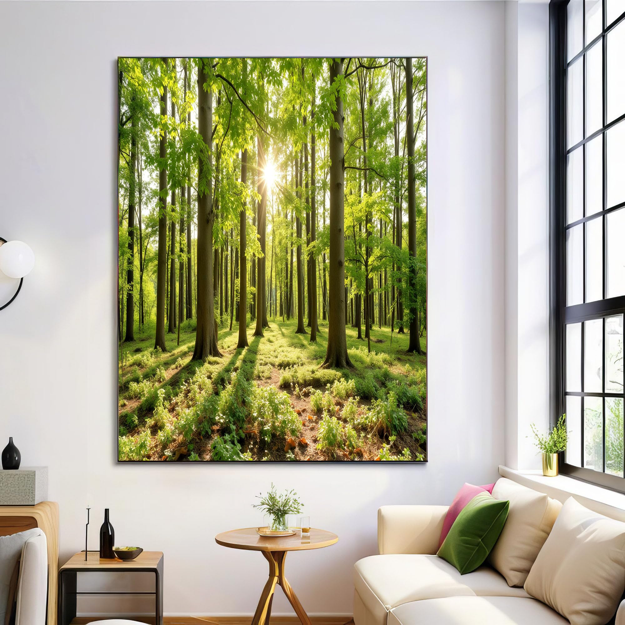 GDJSMIN Forest Scene Wall Art, Sunlight Tall Tree Trunks Poster for Reading Room Living Room Decor 80Γ120 cm Unframed