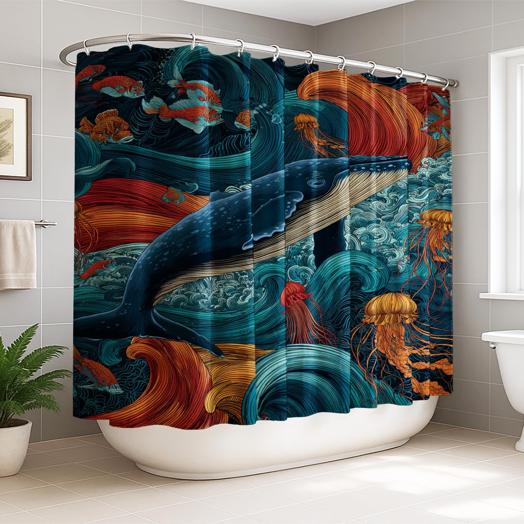 Rideau de douche extra large 274x183 cm méduse bleu pour salle de bain