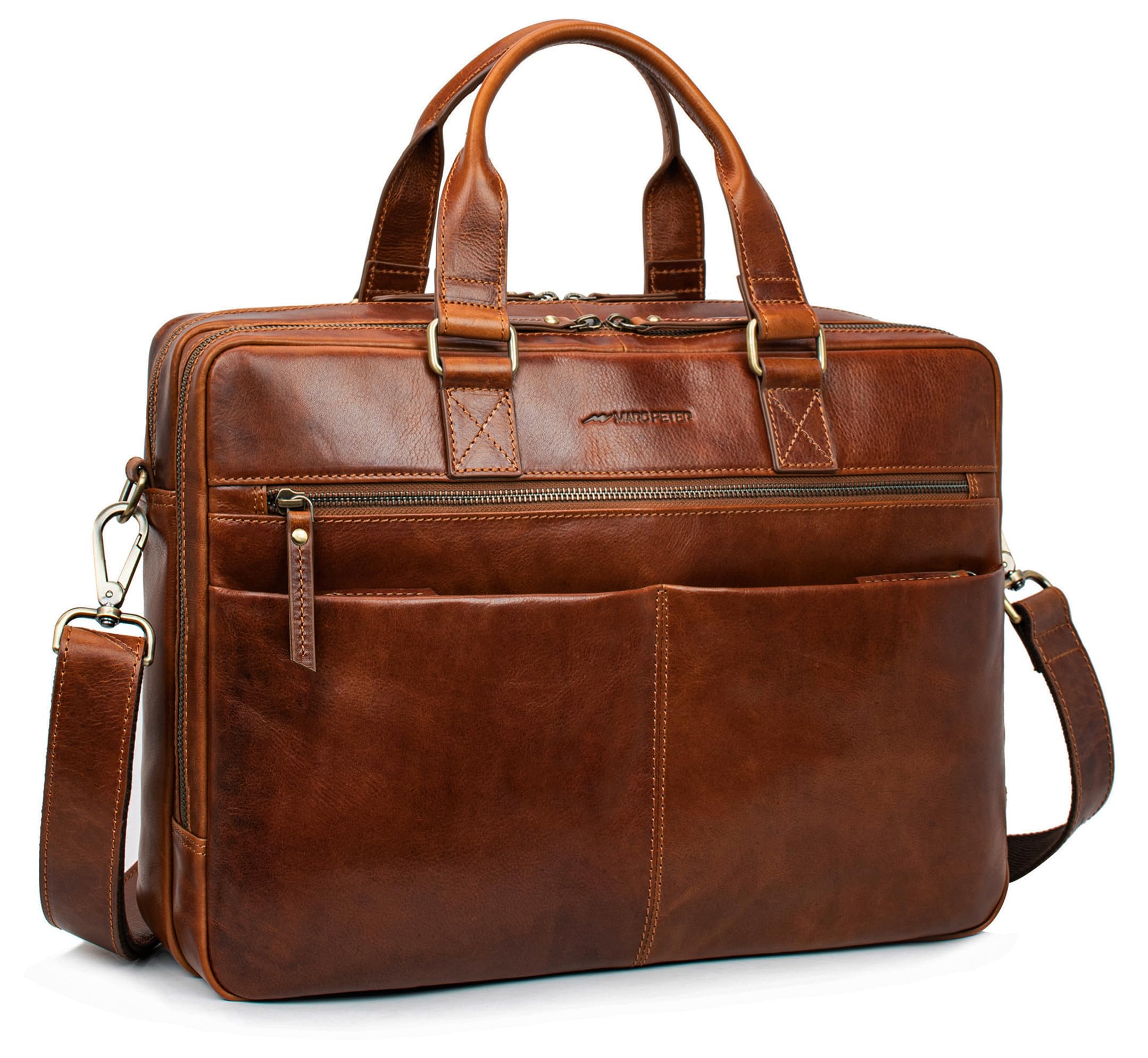 Marc Peter Laptoptasche Dallas I Leder Umhängetasche für 15.6 zoll Laptop I Aktentasche für Notebook I Tasche für Damen und Herren Buffleder