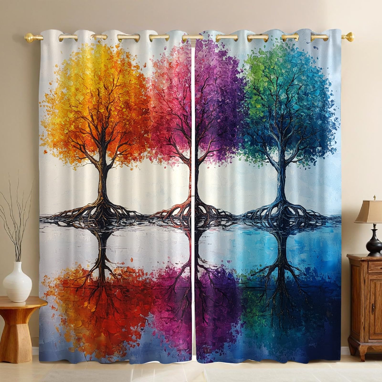 Rideaux occultants jaune arbre abstrait pour l'ambiance du salon et de la chambre