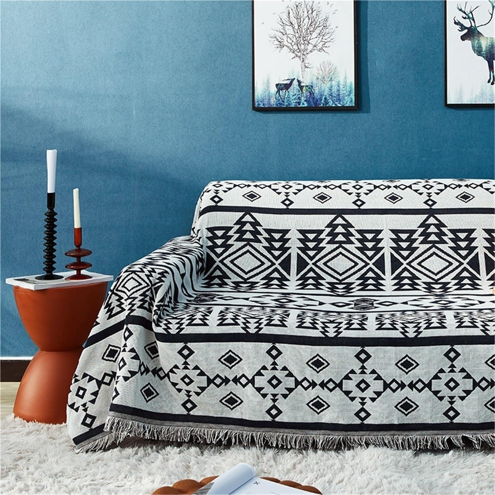 Tapis de Pique-Nique, Couverture canapé décorative, tricotée, Serviette, literie Voyage, Tapisserie de Pique-Nique pour Barbecue(Black,90x150cm)