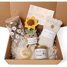 Teacher Appreciation Gifts for Women, Thank You Gift Box for Teachers Bulk Basket End of School Teachers Day Gift with 16oz Glass Cup Sunflower