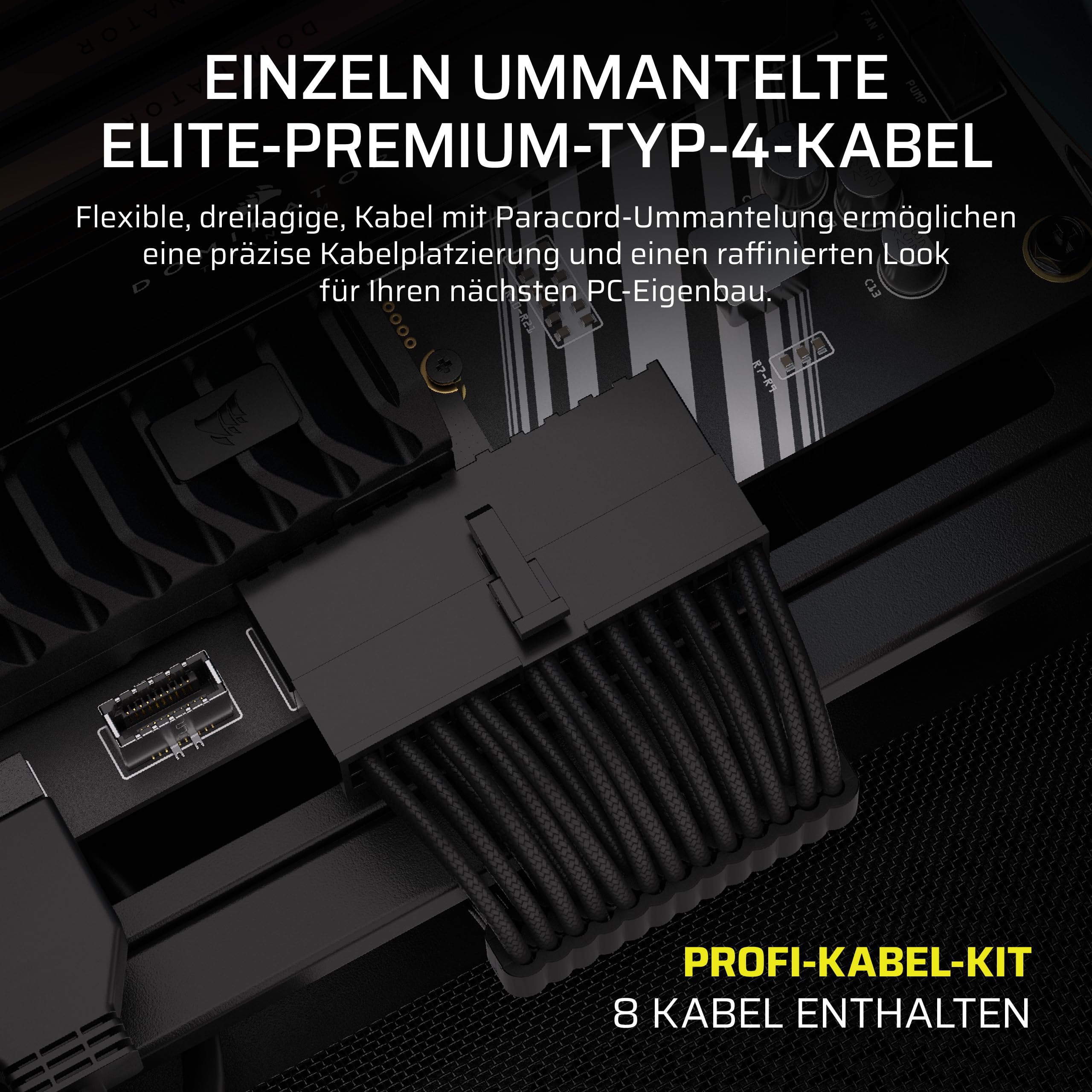 Corsair Elite Premium Pro-Kit mit Einzeln Ummantelten Typ 4-Netzteilkabeln – Flache Kabelkämme, Dreilagiges Mesh-Paracord-Design, Kompatibel Netzteilen mit Typ-4-Kabeln – Schwarz