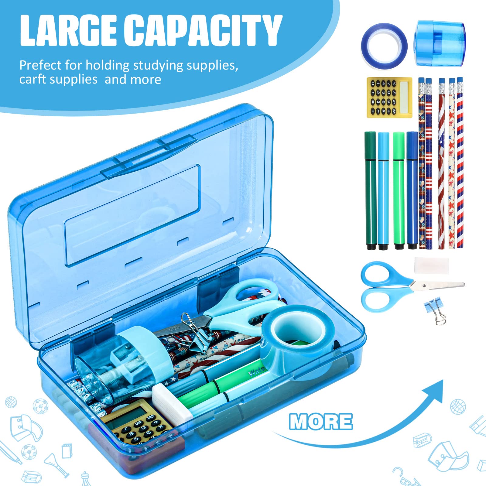 24 Stück transparente Federboxen, Großpackung für Kunstbedarf, Organizer, Kunsthandwerk, Aufbewahrungsbox, kleine Aufbewahrungsbehälter für Bleistift, Bänder, Garn und Ornamente, stapelbar (blau)