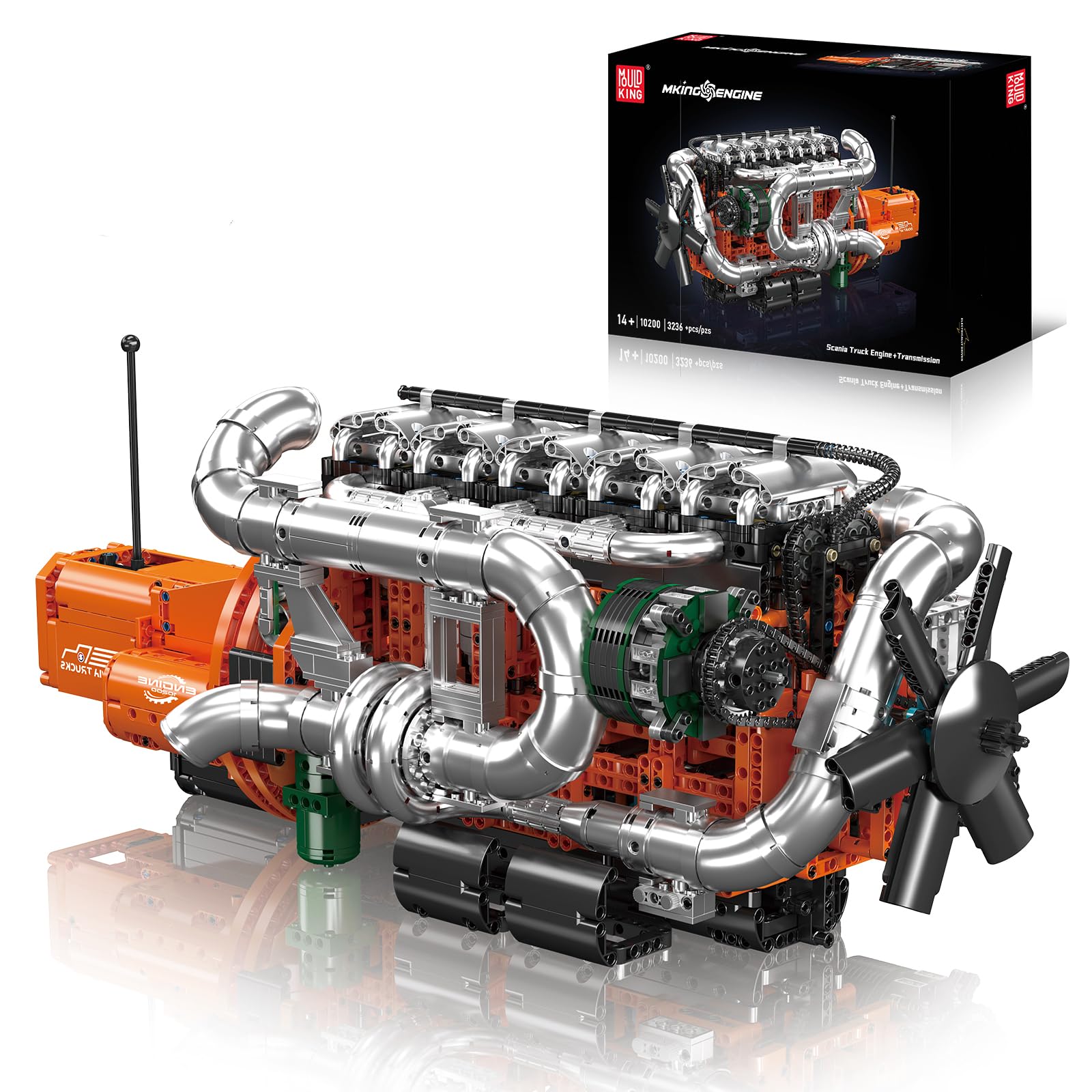Mould King 10200 Technik LKW-Motor Bausteine Modell, 3236 Teile Klemmbausteine Truck Engine Spielzeug Set als Geschenk und Sammlerstücke (ab 14 Jahren Jungen/Mädchen)