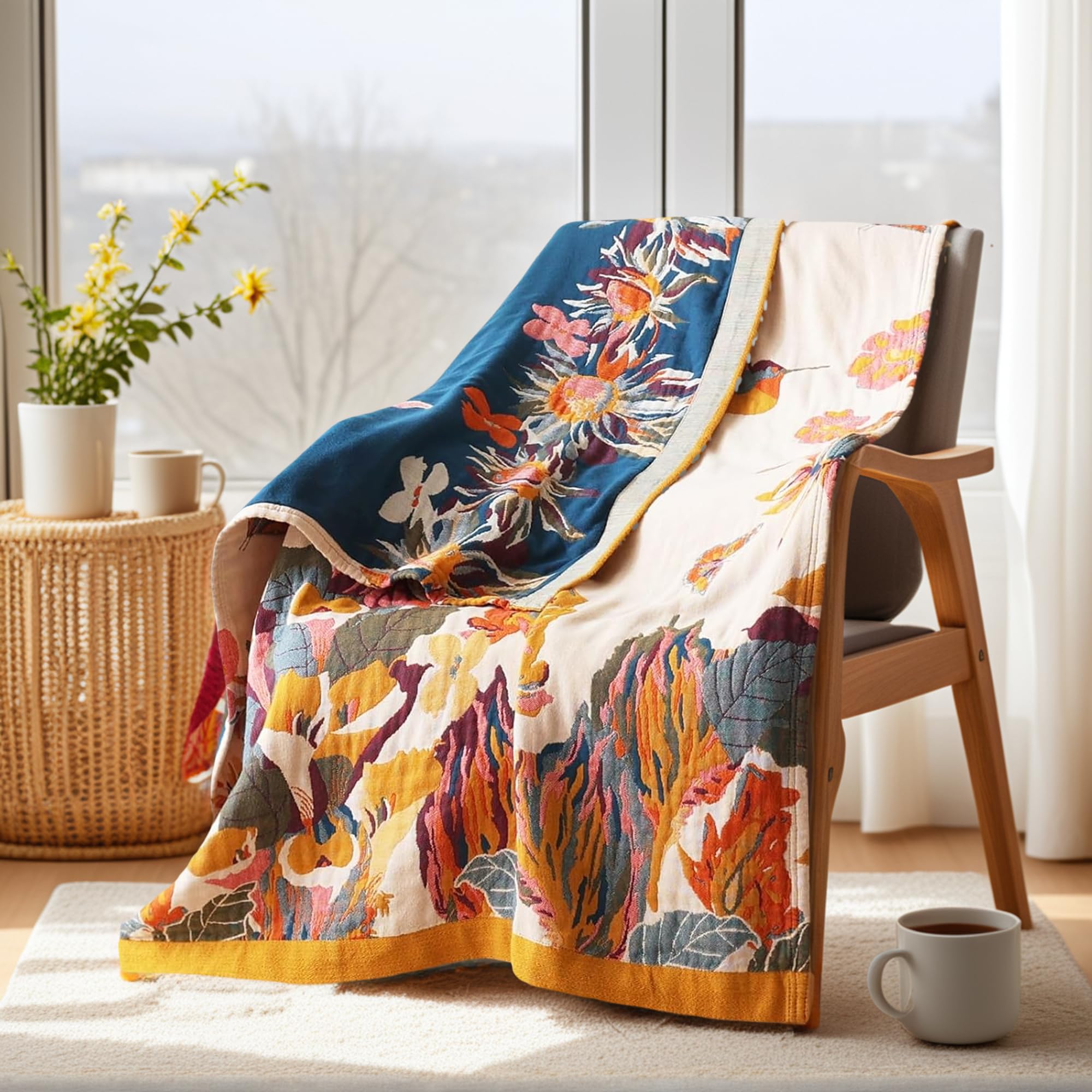 VANJOROY Coperta per Divano Grande in Musola 100% Cotone, Morbida e Amica della Pelle, Copriletto di Lusso Bohemian per Divani a 2 o 3 Posti, Poltrone, Divani e Copriletto. 150 x 200 cm - Beigebianco