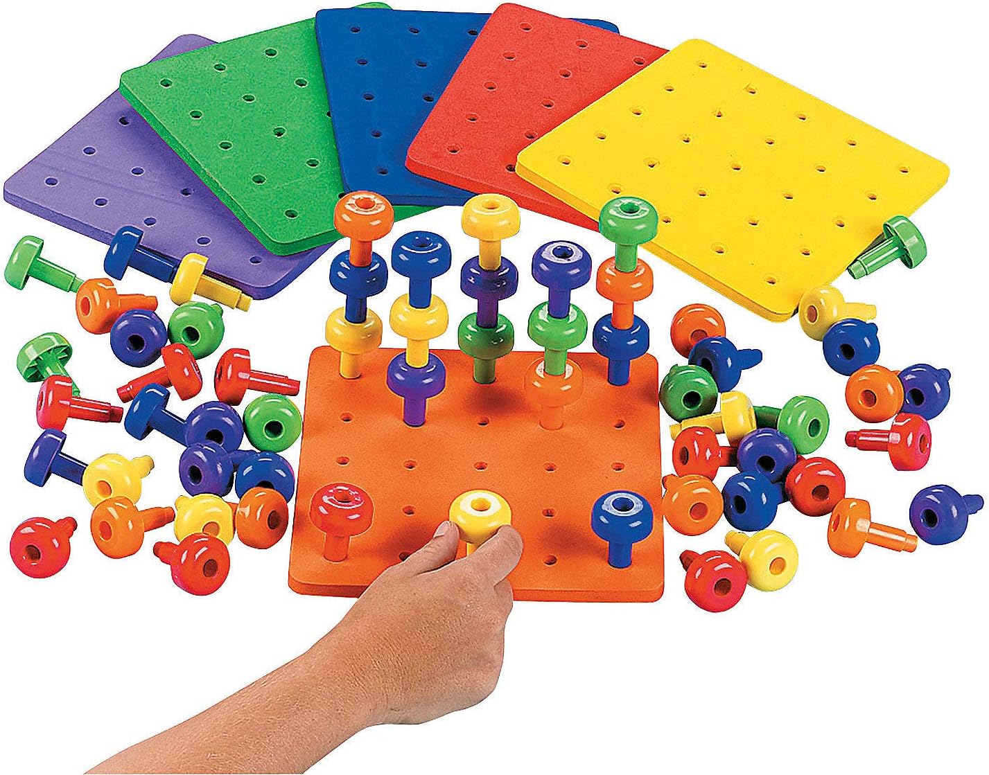 Fun Express Stack It Peg Game with Board, Occupational Therapy Toy for Autism. Colors May Vary (1 Board and 30 Pegs)