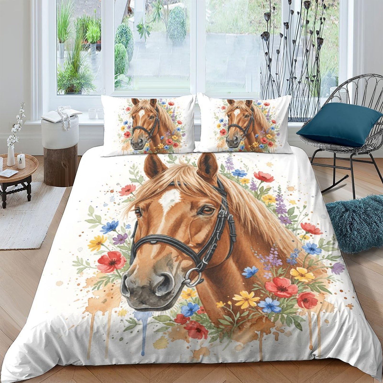 Ctjqhvkz Style-10 3D Printed Horse Floral Fitted Sheet Microfiber Soft Mattress Cover For Bedroom Guest Room Dorm Dustproof Easy Care Single（135X200cm）