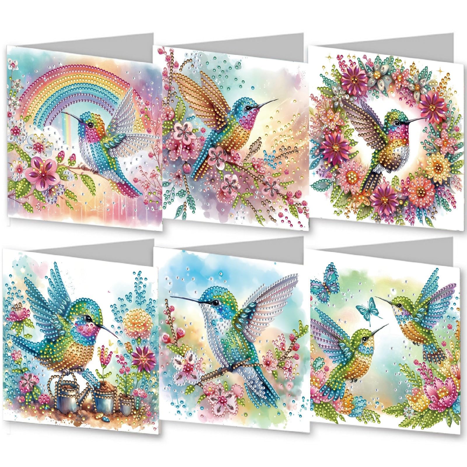 ARTopet 6Pcs DIY Folding Greeting Card Diamond Art Painting Creative Design Foldable Thank You Cards Blessing Greeting Card Set for Birthday