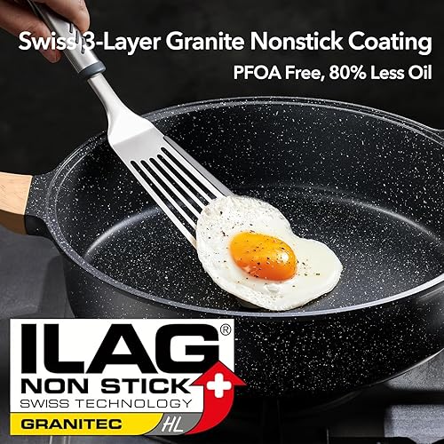 Miniatura 3 de Sartén antiadherente profunda con tapa, sartén con revestimiento de granito suizo de 4.5 cuartos de galón, sartén antiadherente saludable de 12
