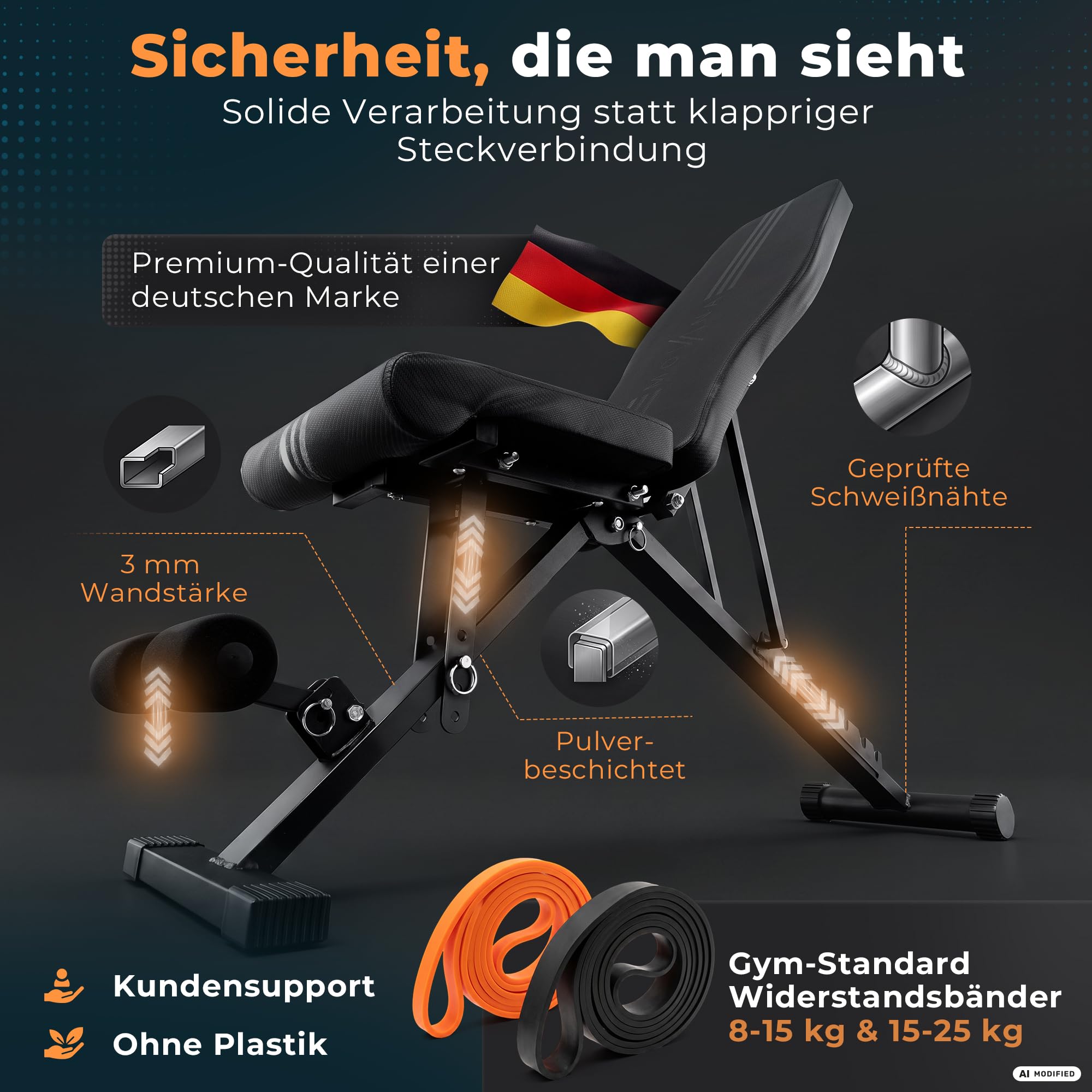 NEU Movana, Hantelbank Klappbar Verstellbar, Testsieger Note 1,1, Multifunktion Trainingsbank für Zuhause, inkl. Widerstandsbändern als Gewichtsersatz & Trainingsplan mit 80+ Übungen, 300 KG