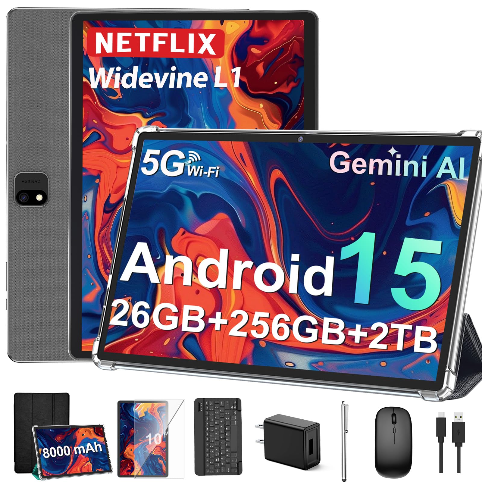 Amazon.com : JJGJ 2026 Android 15 Tablet with Keyboard, 26GB+256GB