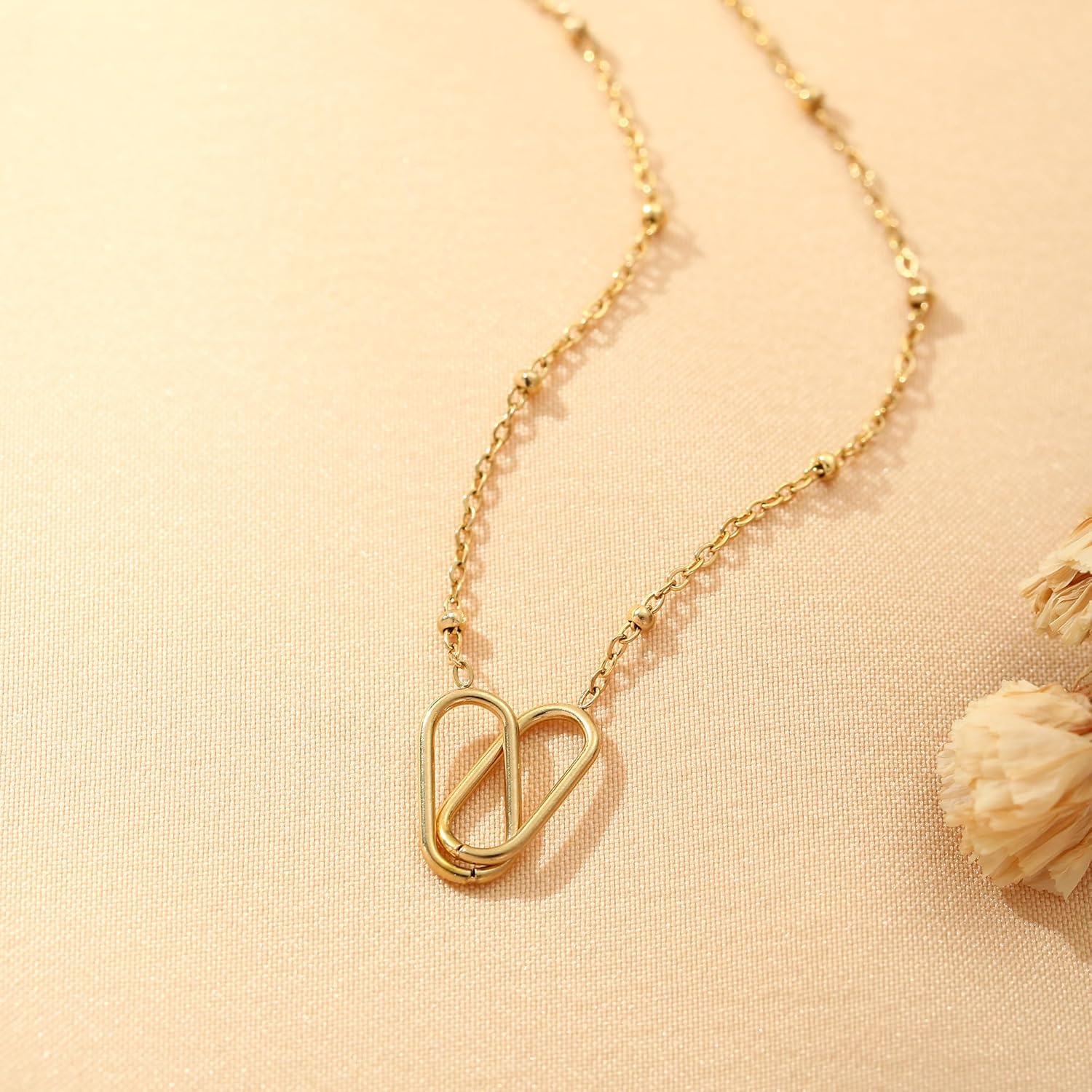 Ovian Infinity Necklace for Women 18K Gold Plated Stainless Steel Beaded Choker Linked Pendant Necklace Holding Hands Family Necklaces - Image 4