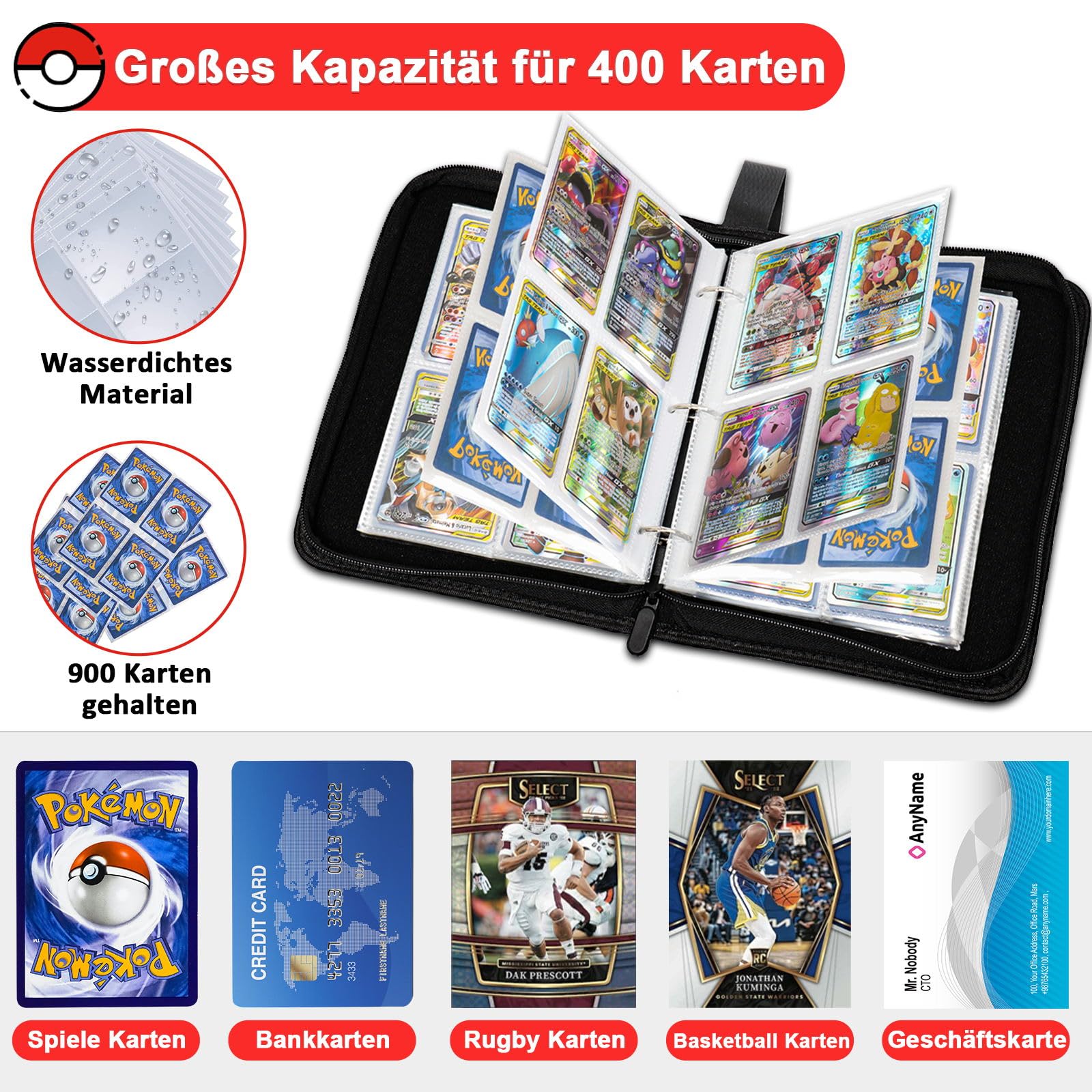 Álbum De Cartas Con Cremallera Y 400 Bolsillos – Carpeta Impermeable De PU De 50 Páginas, Ideal Para TCG, Béisbol Y Fútbol