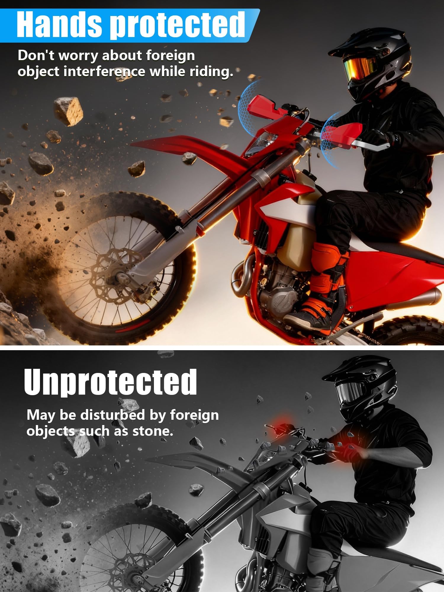 Protège-mains universels pour moto tout-terrain - Pour guidon de 2,2 cm et 2,8 cm - Pour motocross, Enduro, Supermoto (rouge)