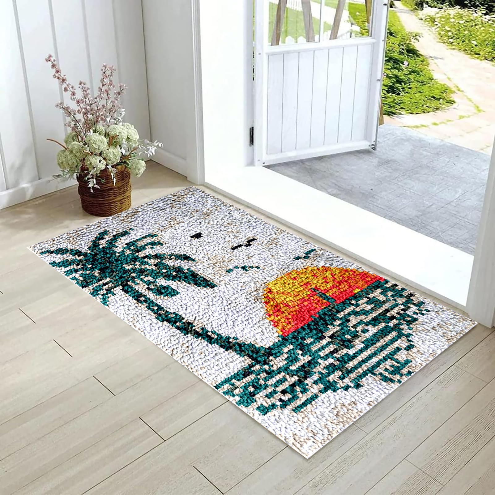 69 x 102 cm zestaw dywaników zatrzaskowych, zestaw dywaników do haftowania, zestaw dywaników do haftowania, dywan do wiązania kreatywnego DIY, szydełkowy zestaw gobelinowy, poduszki dekoracyjne DIY