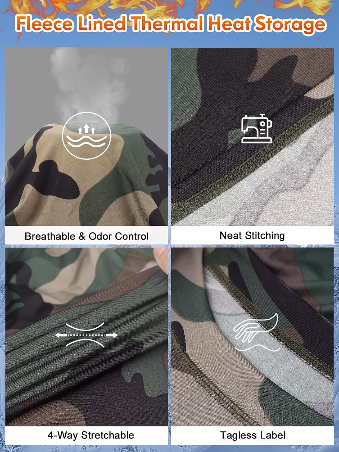 romision Thermal Underwear for Men Long Johns Fleece Lined Hunting Gear Bottom Top Set Base Layer for Cold Weather Gift - Image 6