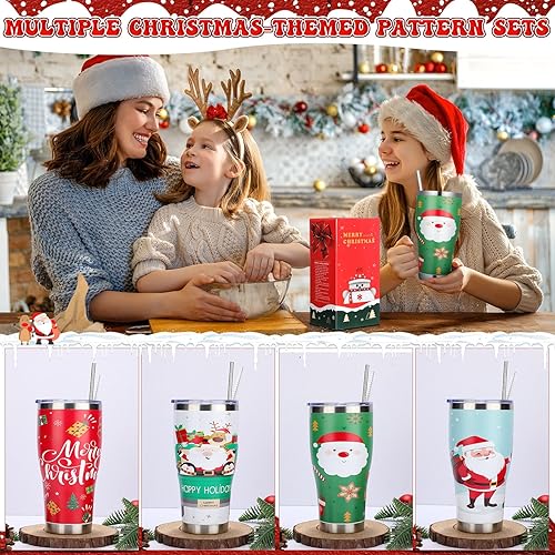 Miniatura 7 de Mifoci 4 vasos de Navidad de 30 onzas con tapa y pajita, taza de Navidad de acero inoxidable, vaso de Navidad con doble aislamiento, vaso de café