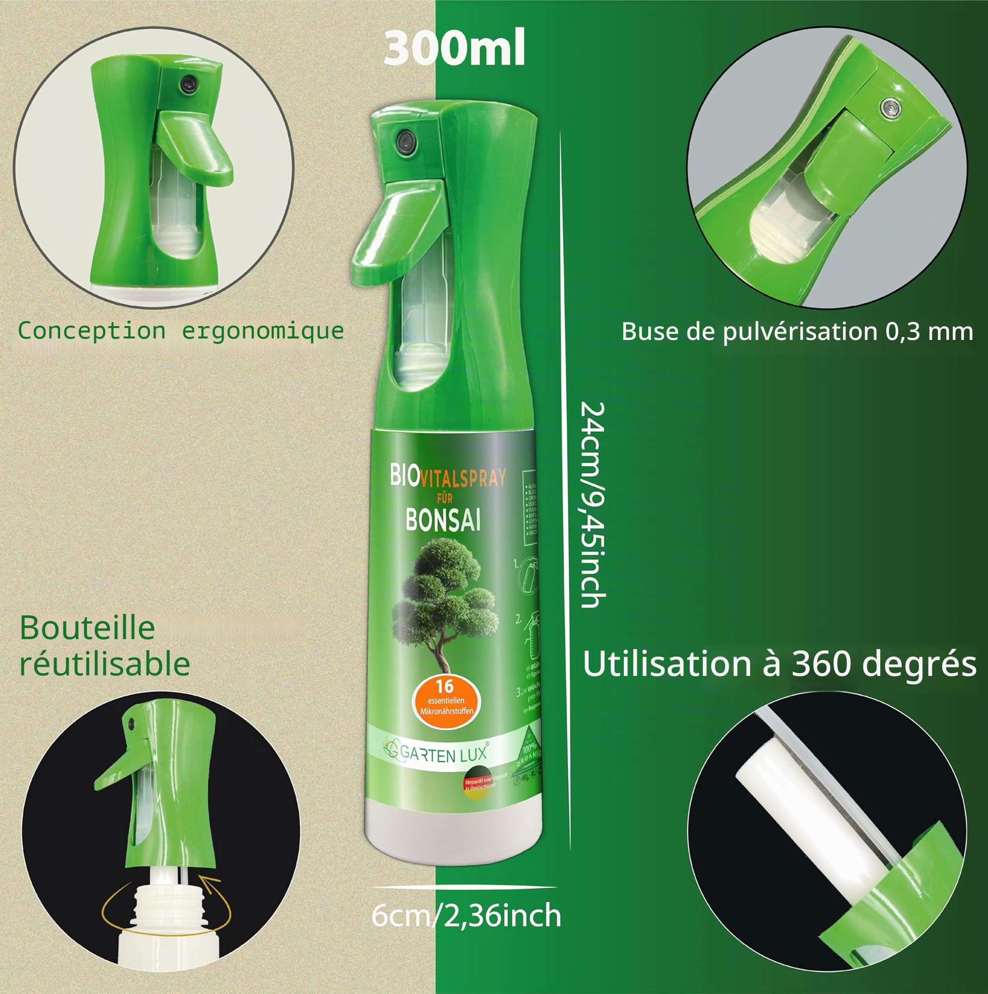Garten Lux Spray bio Vital pour feuilles de bonsaï 300 ml 16 oligo-éléments