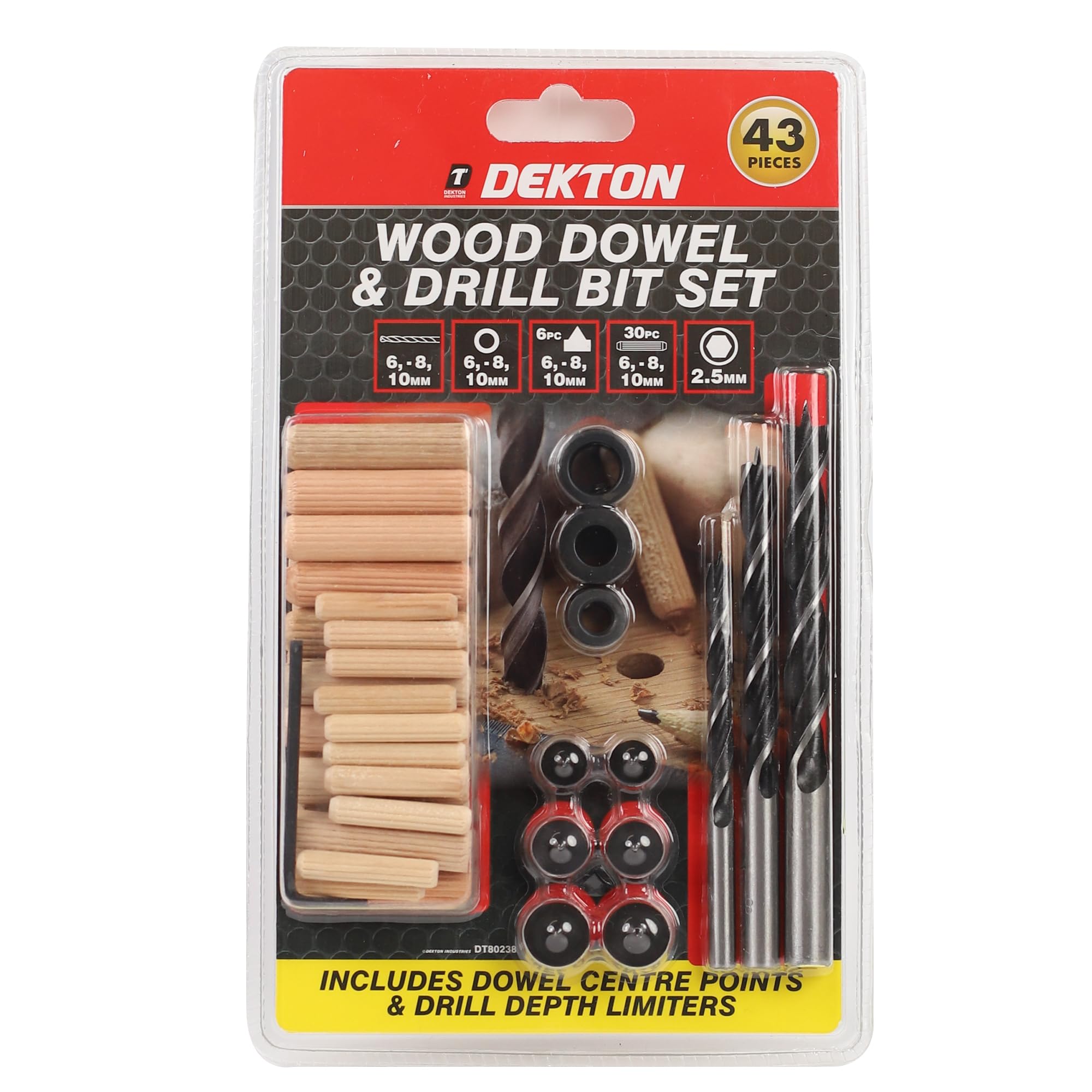 Dekton 43-Piece Wooden Dowel and Drill Set - Includes Drill Bits, Dowels, Screws, and Accessories - Image 2