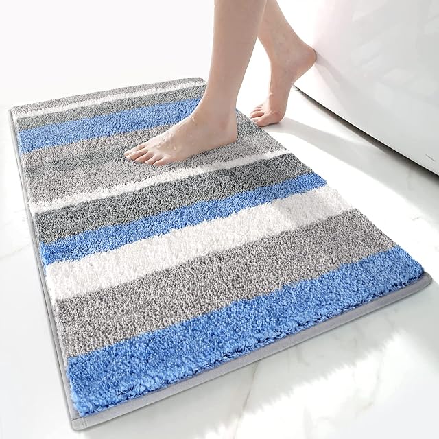 Kbladud Bathroom Rugs Non Slip, Bath Mats Absorbent, Bath Rug Super Soft, Bathroom Mat Comfy Microfiber Floor Mat for Bathroom, Bedroom, Kitchen, Entrance, Machine Washable, 50 x 80 cm (Blue)