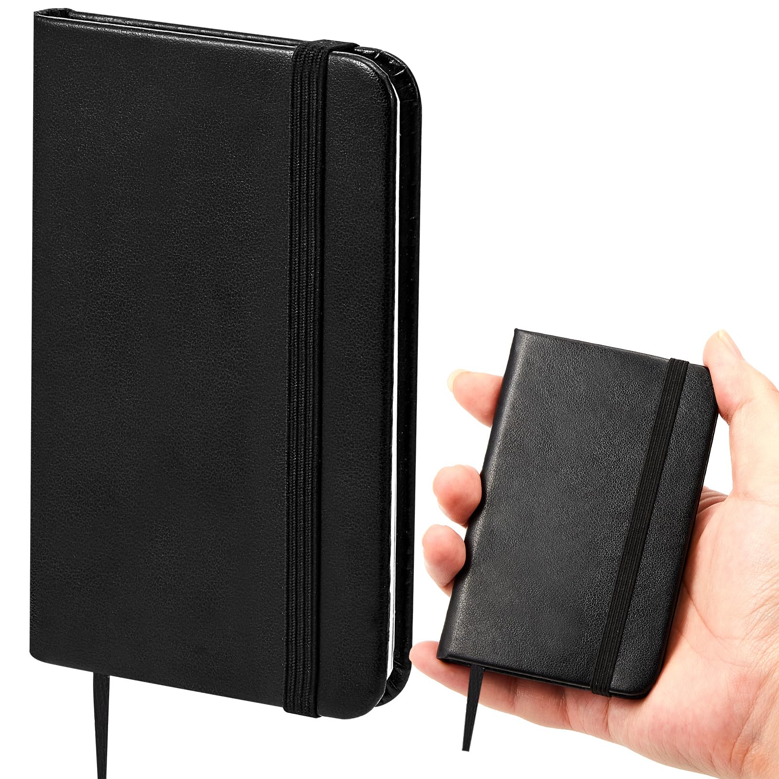 Qeeenar 10 Stück Hardcover-Leder-Notizbuch, 10,2 x 6,3 cm, kleines Notizbuch, 50 Blatt, Hardcover, Mini-Notizblock, winzig, liniert, Tagebuch für Büro, Zuhause, Schule, Schreibbedarf (schwarz)