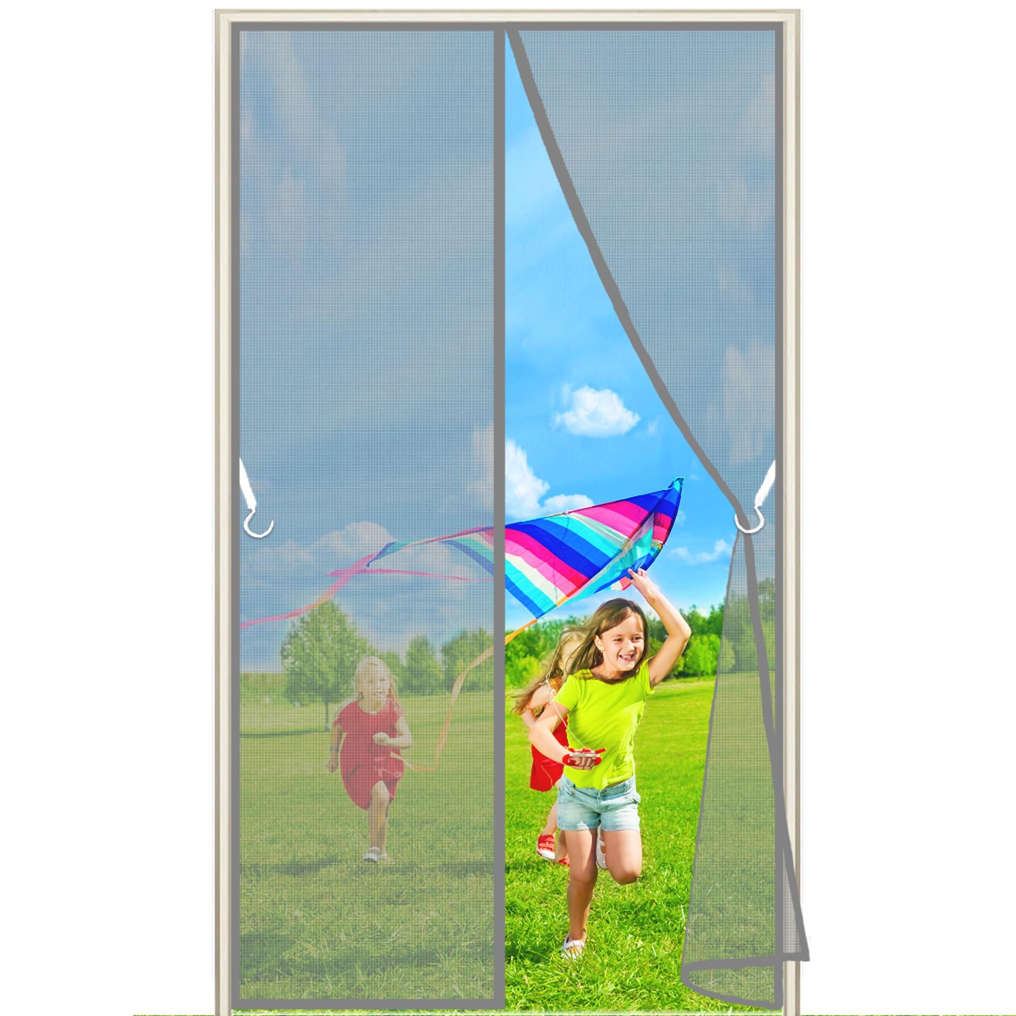 Aippei Gray Magnetic Fly Screen Door, 50X170 Cm Keep Insects Out Mosquito Door Screen Mesh Curtain, Without Drilling Top To Bottom Seal Automatically, For Patio, Balcony, P