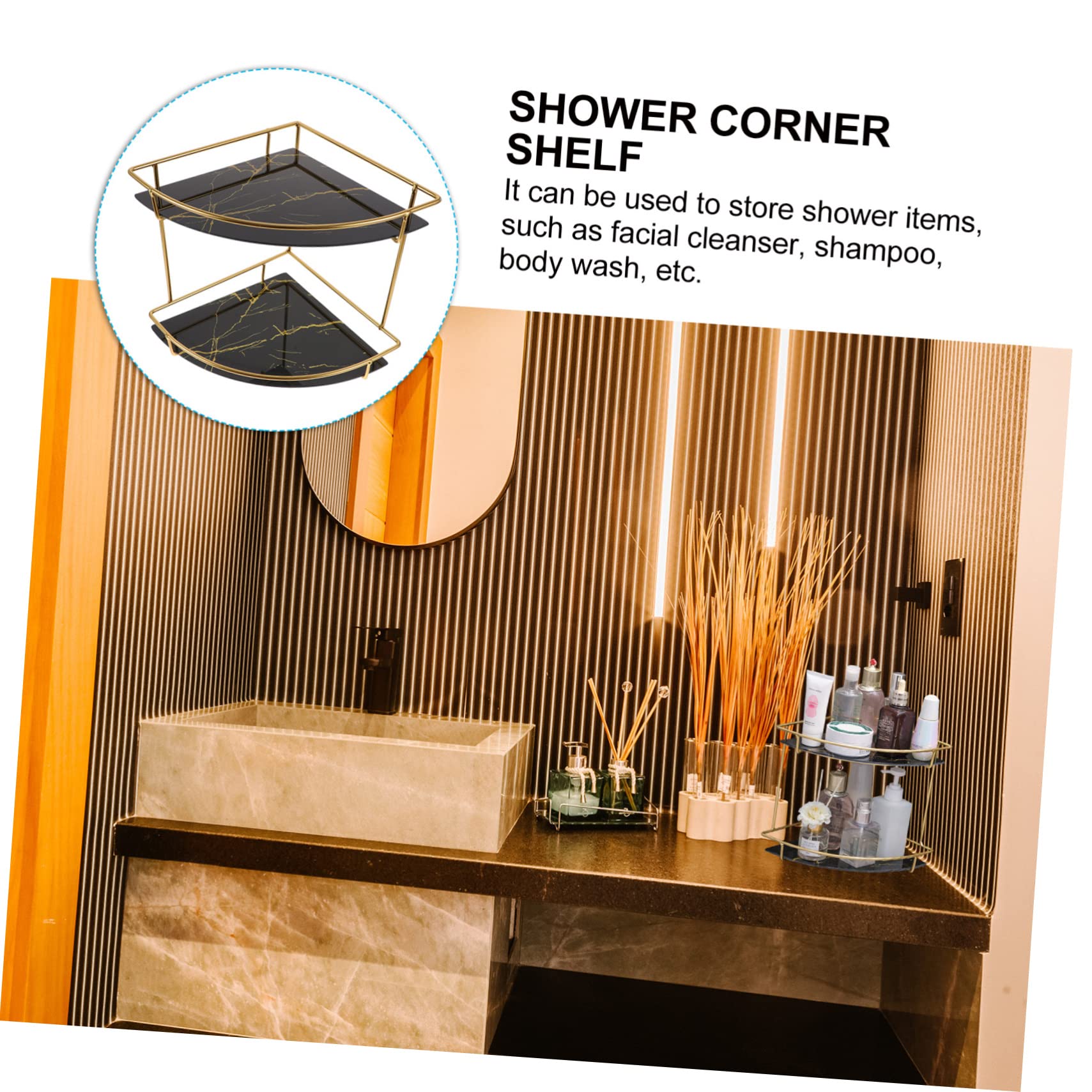 Mensola a 2 Livelli Angolare in Ferro e Vetro Bagno | Organizzatore per Shampoo e Articoli Doccia, Nero, per Bagno e Piano Cucina