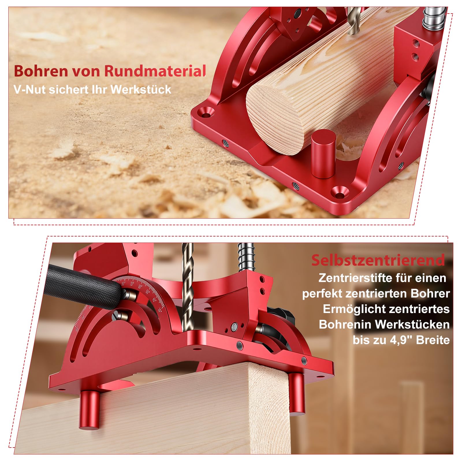 Tragbare Bohrhilfe zum präzisen Bohren im Winkel oder gerade, 0° bis 60° Winkel-Bohrlehre, Bohrständeradapter für Handbohrmaschine, tragbarer Bohrständer mit 1/2" Bohrfutter