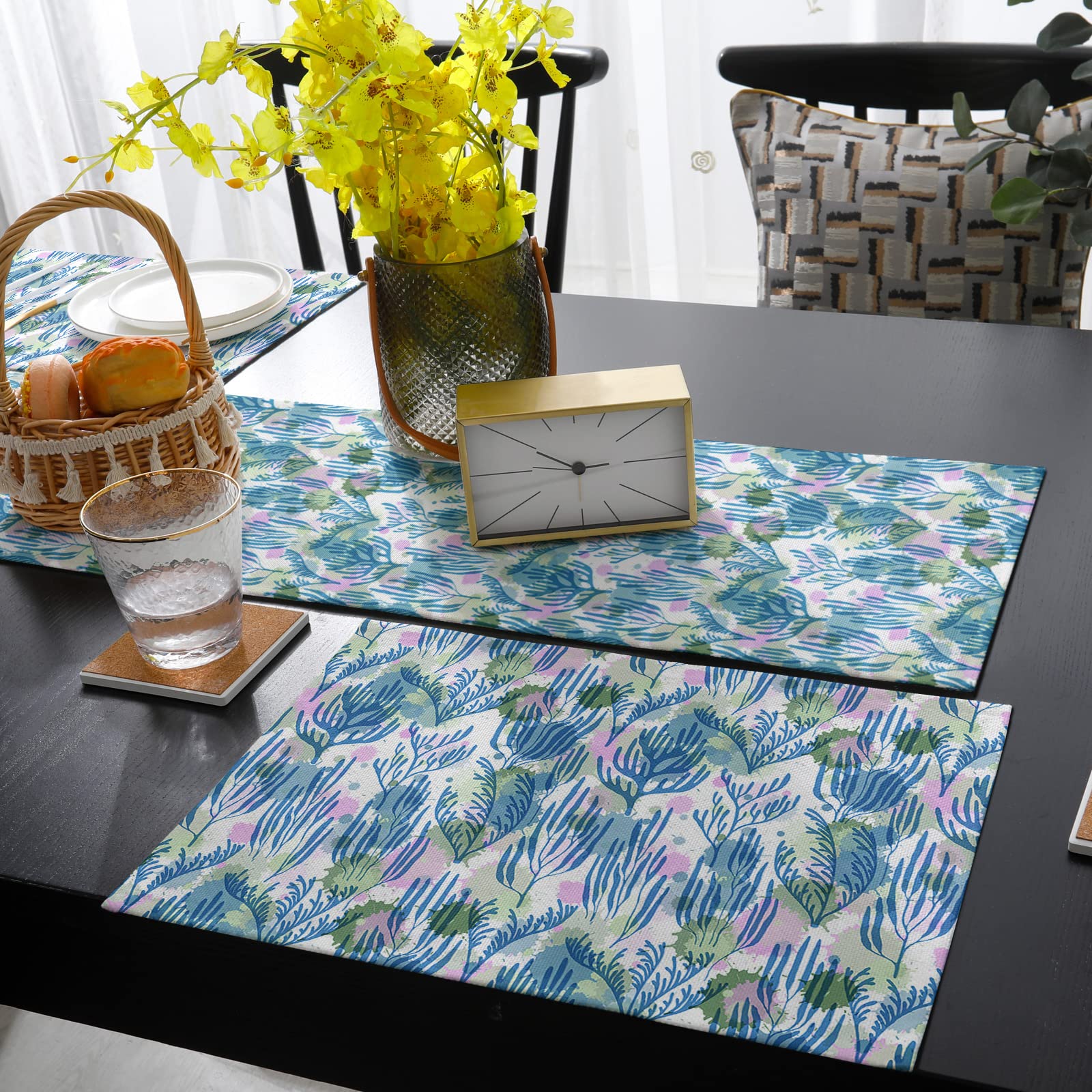 Teal Blue Placemats And Coasters Trees Rectangular Dining, 53 OFF