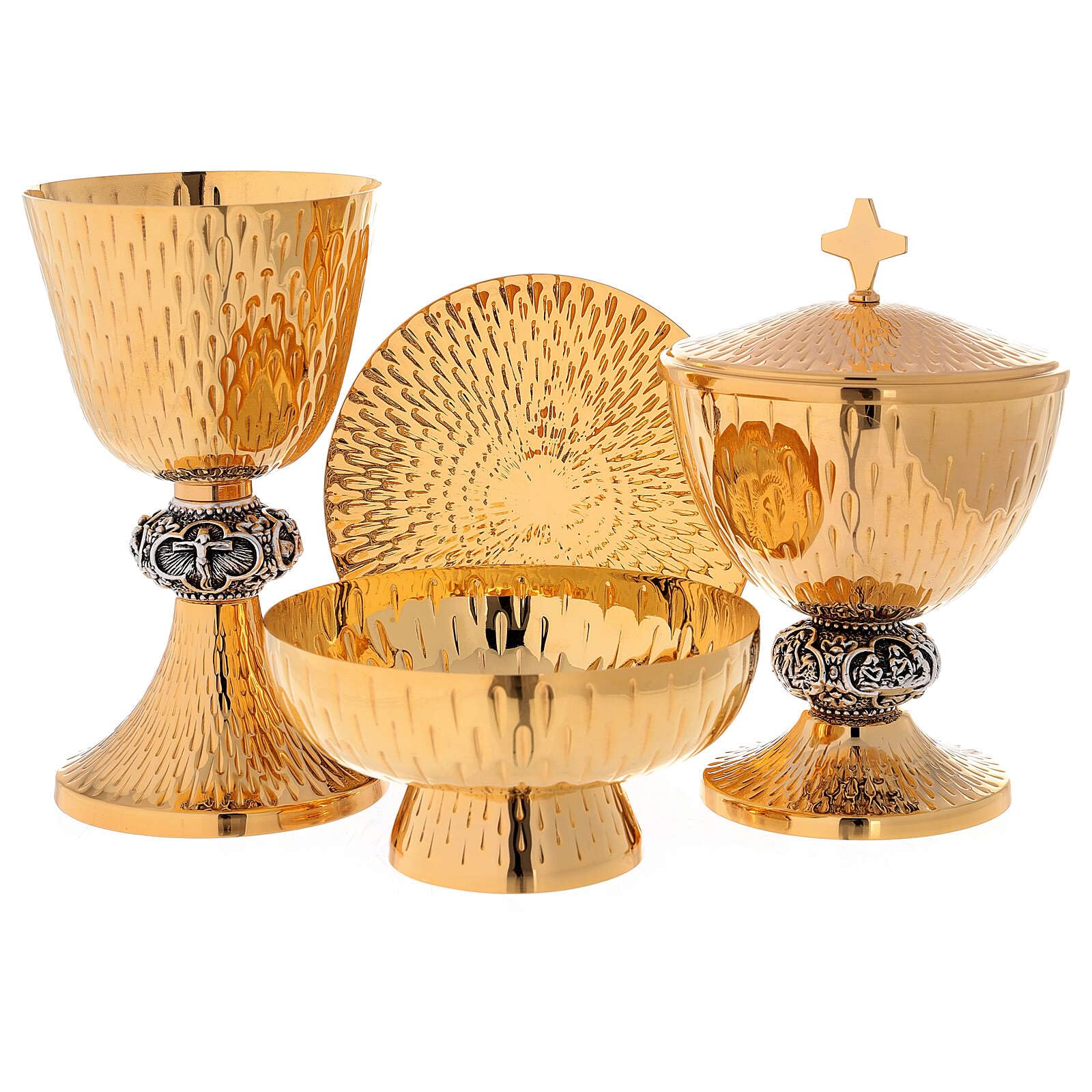 Holyart Calici Pissidi Patene metallo: Calice pisside patena ottone argento scene vita Gesù, Patena