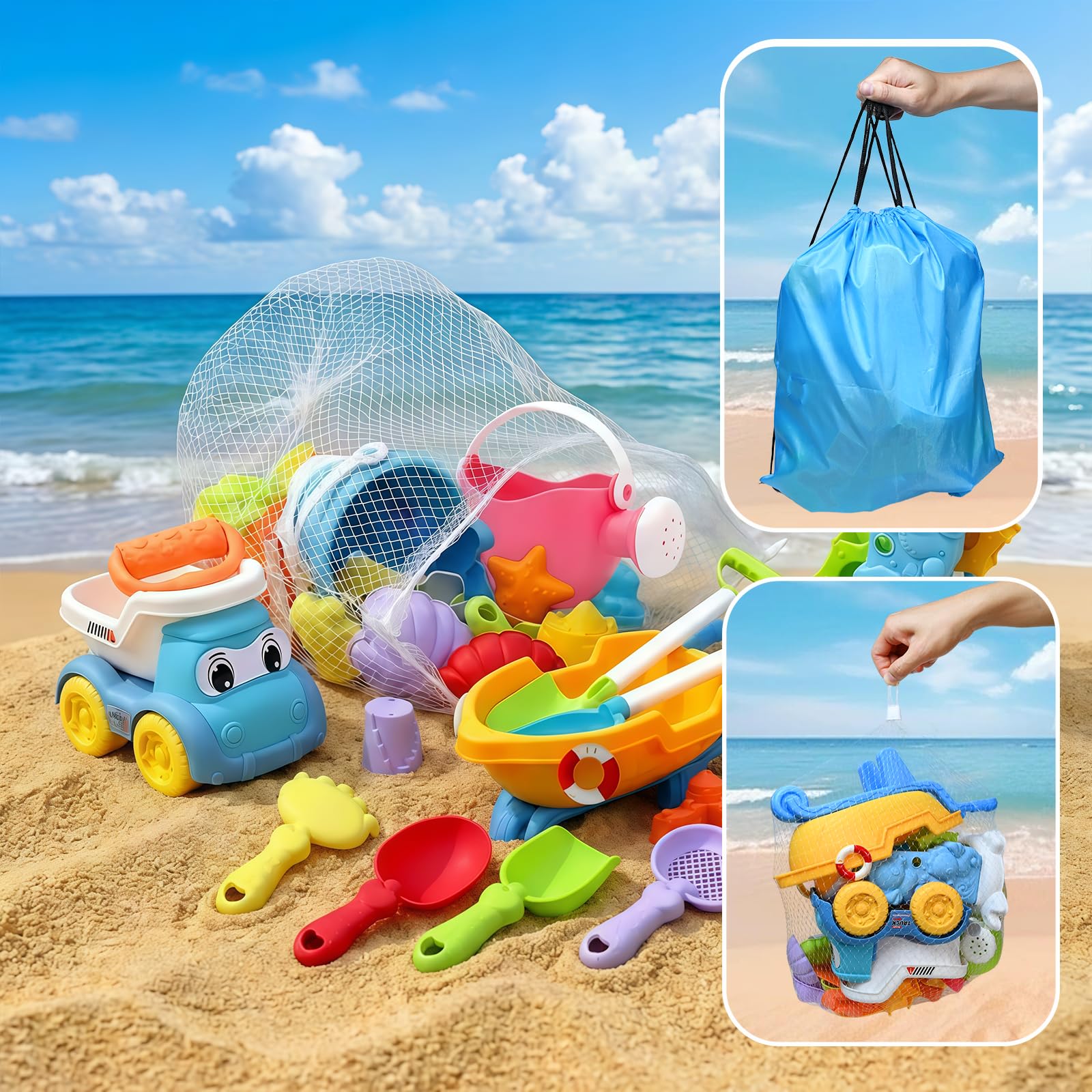 Set De Playa De 35 Piezas Para Niños Con Cubo Plegable, Vehículos Y Moldes De Arena – Ideal Para 3-7 Años