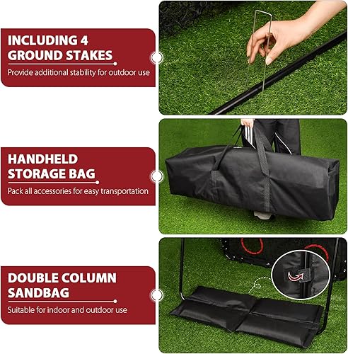 Miniatura 3 de Red de lanzamiento con zona de ataque, objetivo de lanzamiento de béisbol de 9 agujeros, equipo portátil de entrenamiento de béisbol de sóftbol con