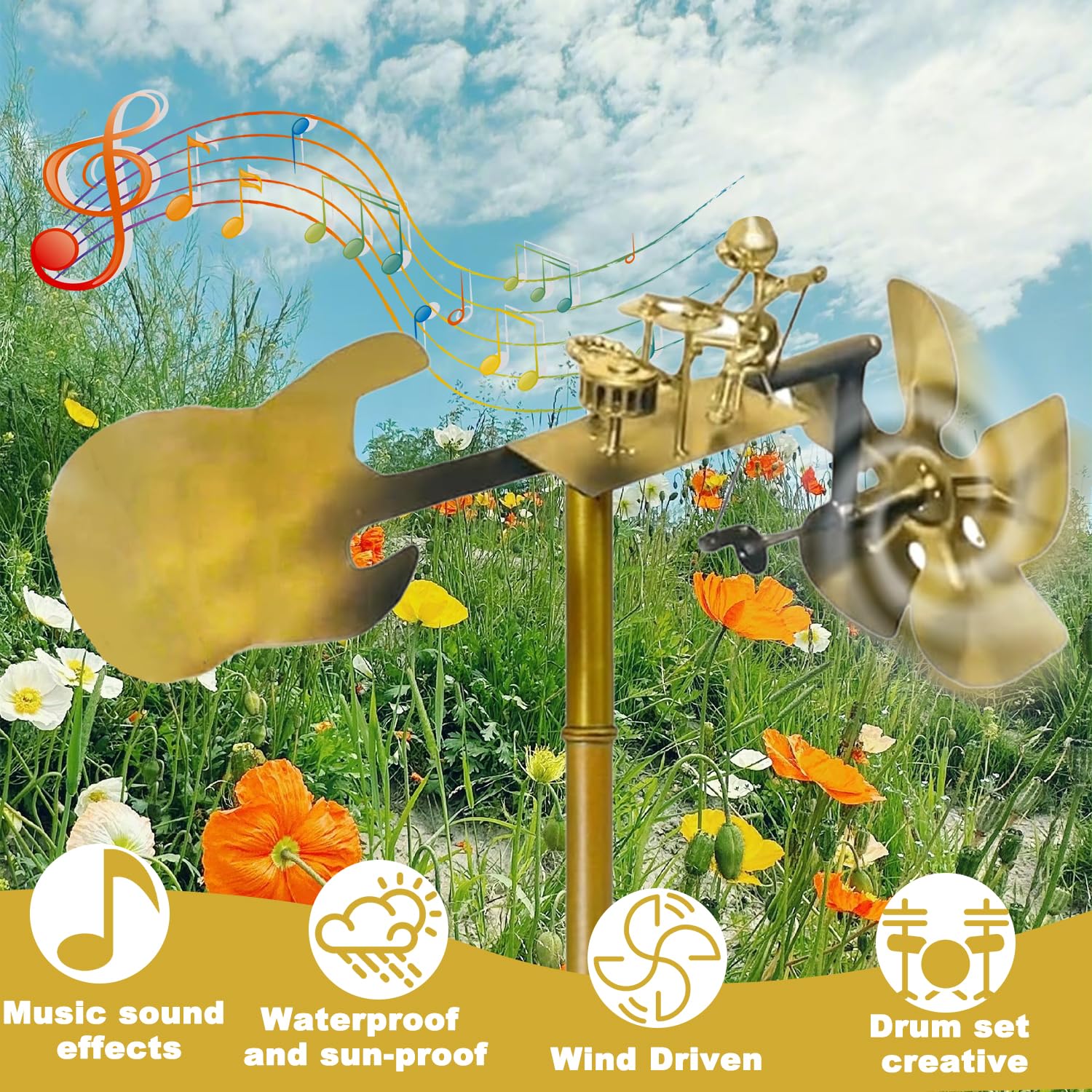 Molino de Viento Metal Hecho a Mano, Estatuas de Música de Percusión, Molino de Viento de Tambores Metálicos Hechos a Mano, Molino de Viento de Baterista, para Bailar con el Viento, para Jardín, Patio