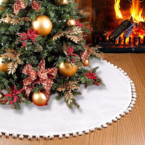 Falda de árbol de Navidad roja, 48 pulgadas, color burdeos, falda de arpillera de doble capa, decoración de Navidad