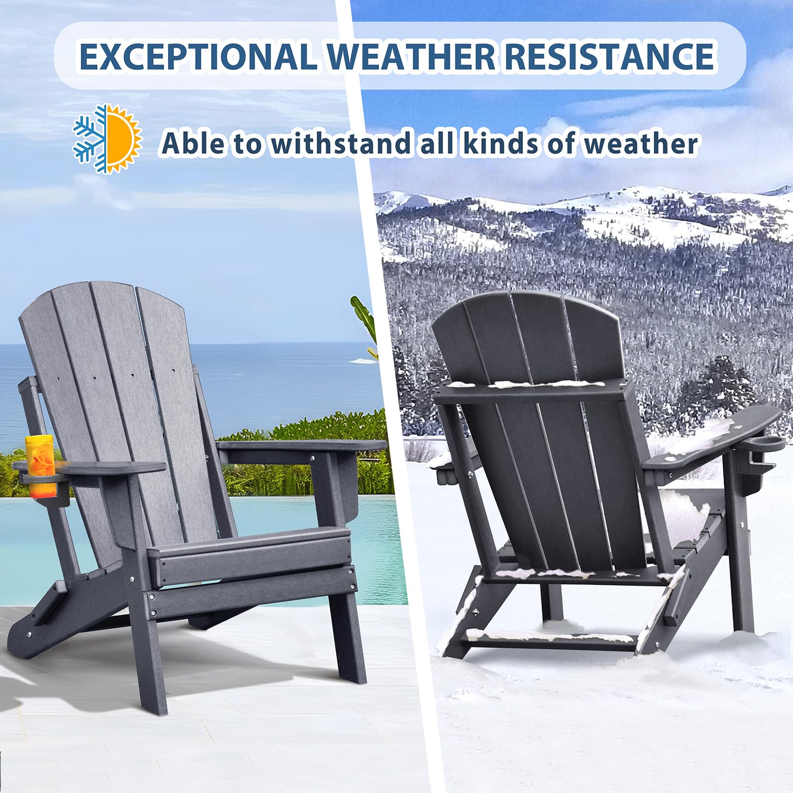 ART TO REAL ATR Adirondack Stuhl mit Getränkehalter,Klappbar Adirondack Chair Kunststoff,Wetterfester Gartenstuhl, Gartensessel aus Outdoor-Stuhl für Garten,Terrasse